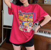 Rotes, farbenfrohes, lockeres T-Shirt mit Las Vegas West-Print